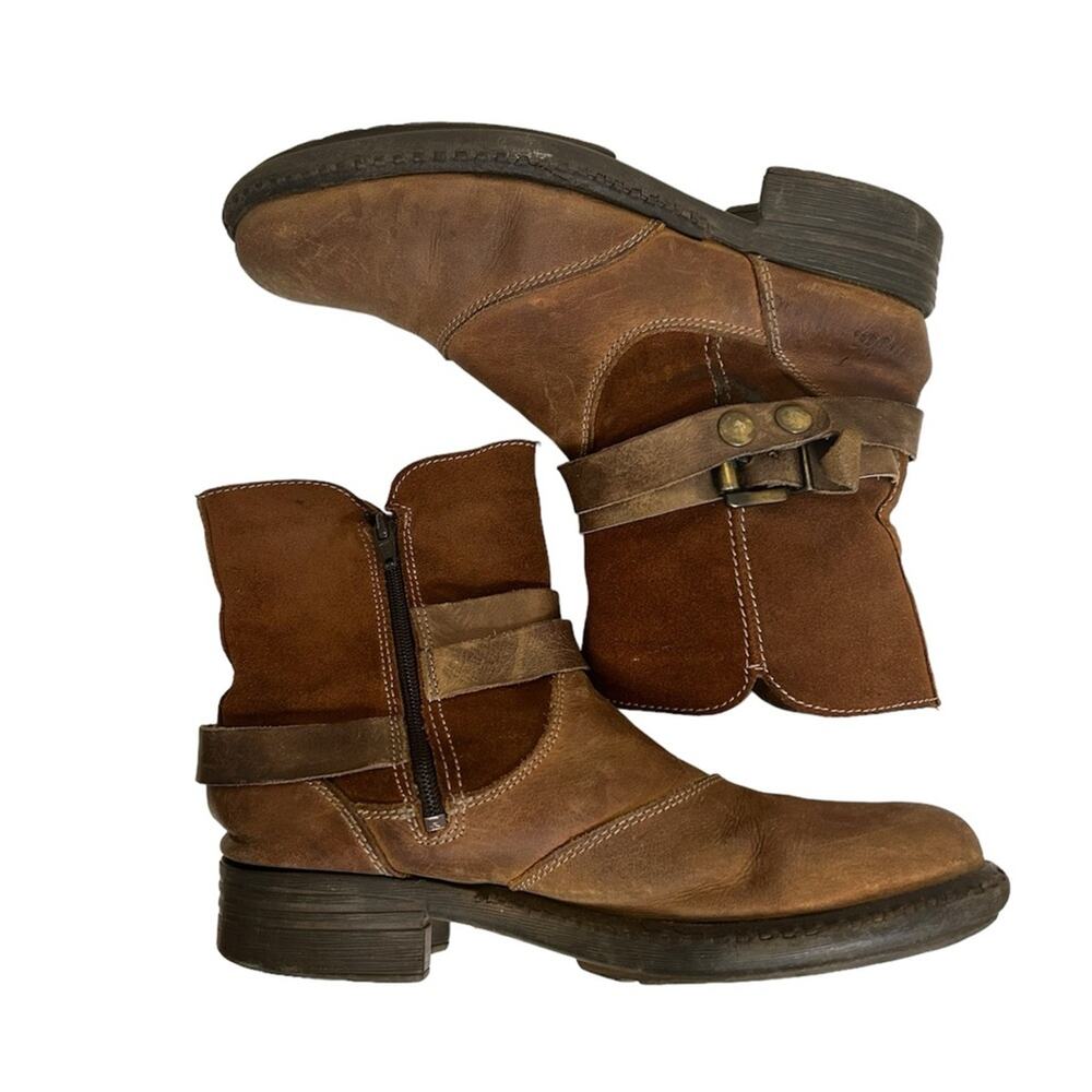 Bos. & Co Devon distressed brown leather slouchy Moto engineer boots. Size EU 39